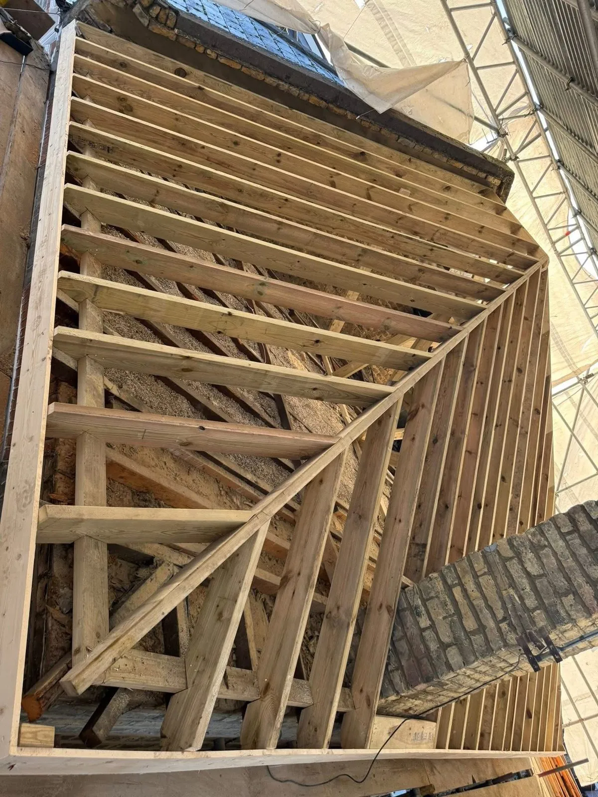 New roof timbers and rafters during a re-roof in Cullompton